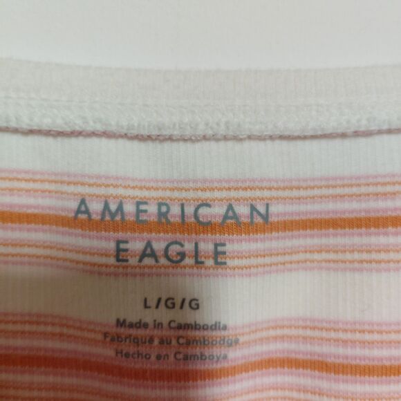 AEO Striped Cotton Tank Top Size L Crop Pink  NWOT Casual Comfort - Picture 2 of 6
